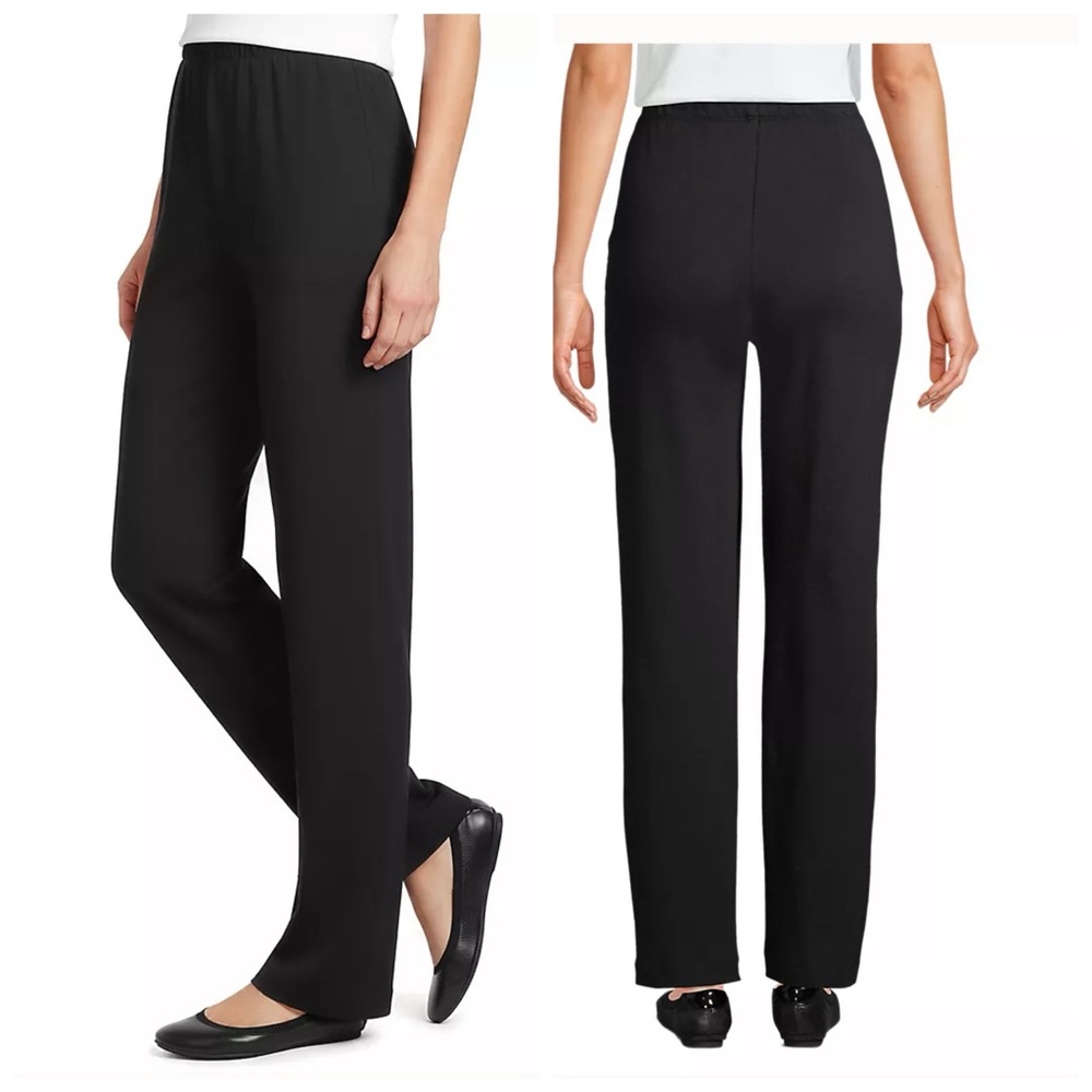Lands’ End Women’s black Sport knit straight leg stretch pull on pants M NWOT